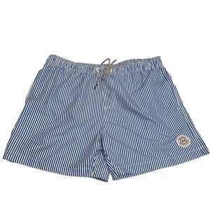 Maamgic Beach Club Mens Blue White Striped Swim Trunks Size L Drawstring Shorts